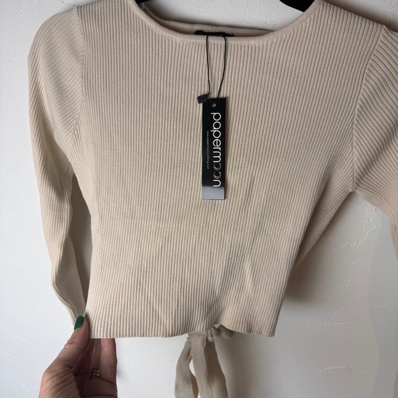 Papermoon Pretty as a Bow  long sleeve crop sweater top beige small - Picture 3 of 10